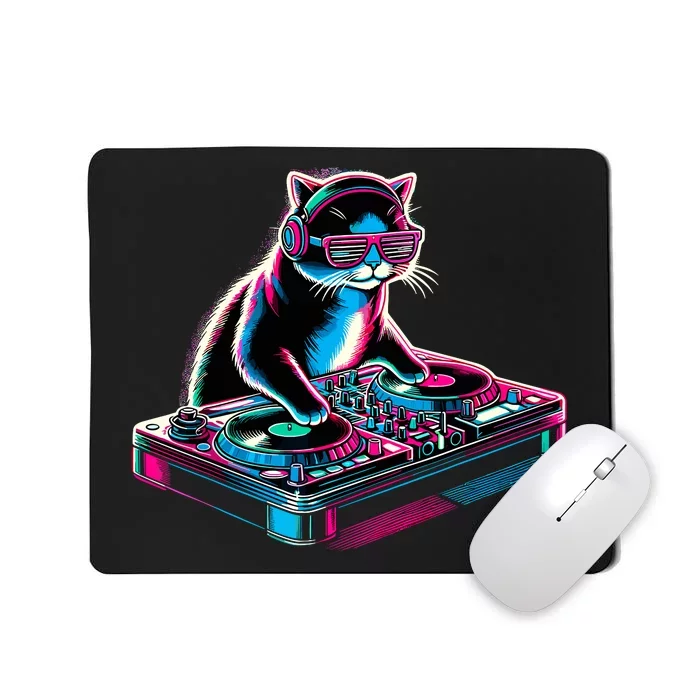 Retro Cat Dj Disco Party Music Gift Funny Cat Mousepad