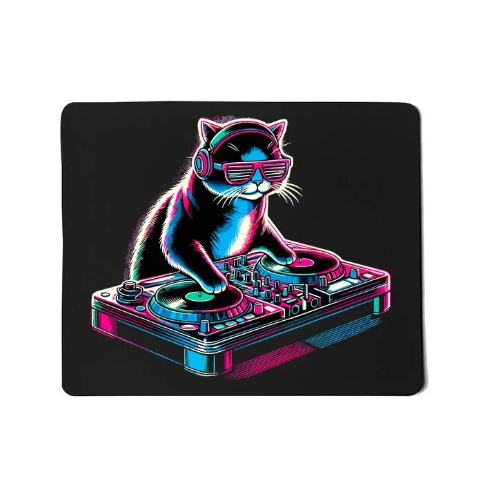 Retro Cat Dj Disco Party Music Gift Funny Cat Mousepad