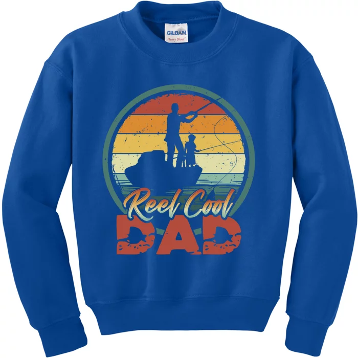 Reel Cool Dad Gift Cool Vintage Retro Fishing Family Gift Kids Sweatshirt