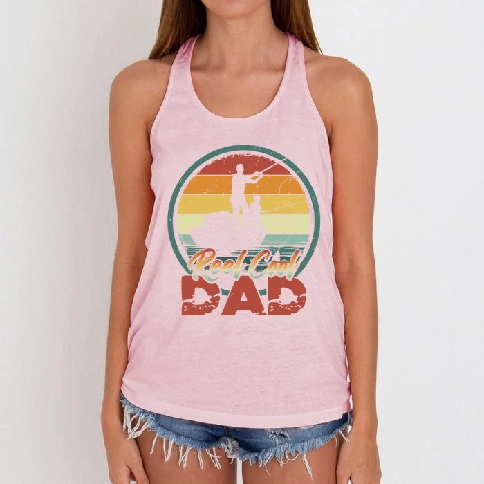 Reel Cool Dad Gift Cool Vintage Retro Fishing Family Gift Women's Knotted Racerback Tank