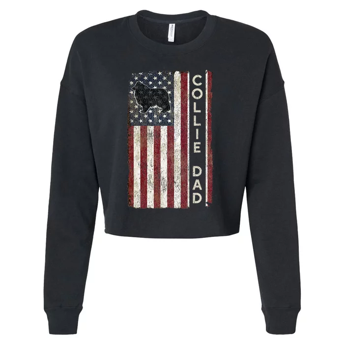 Rough Collie Dad 4th July American Flag Fathers Day Cropped Pullover Crew