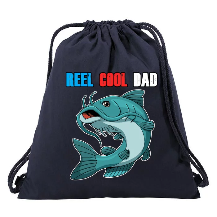 Reel Cool Dad Great Gift Daddy Fathers Day Fishing Gift Funny Gift Drawstring Bag