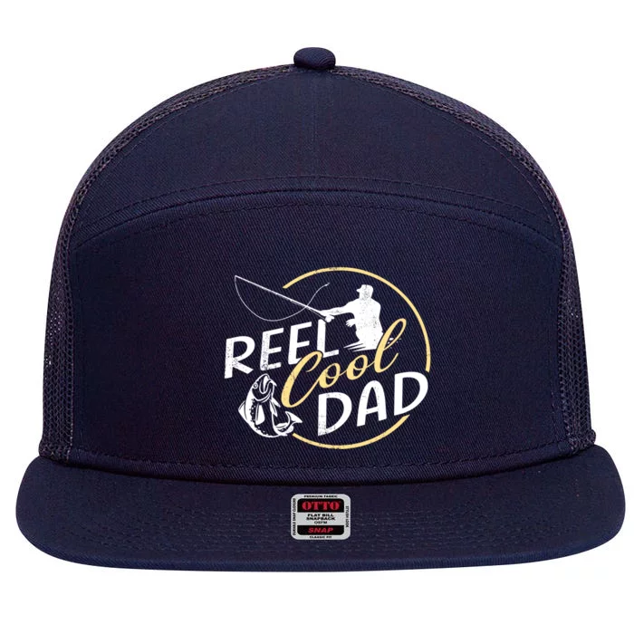 Reel Cool Dad Fishing Fathers Day Gift 7 Panel Mesh Trucker Snapback Hat