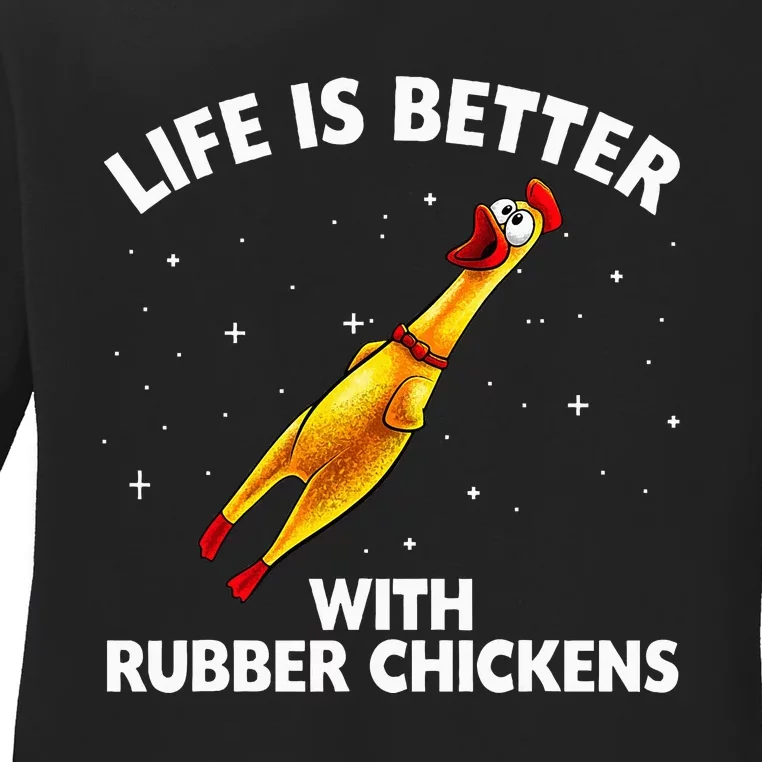 Rubber Chicken Design Chicken Toy Lovers Ladies Long Sleeve Shirt