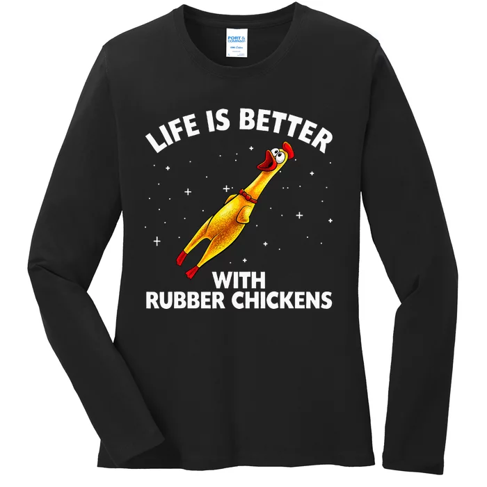 Rubber Chicken Design Chicken Toy Lovers Ladies Long Sleeve Shirt