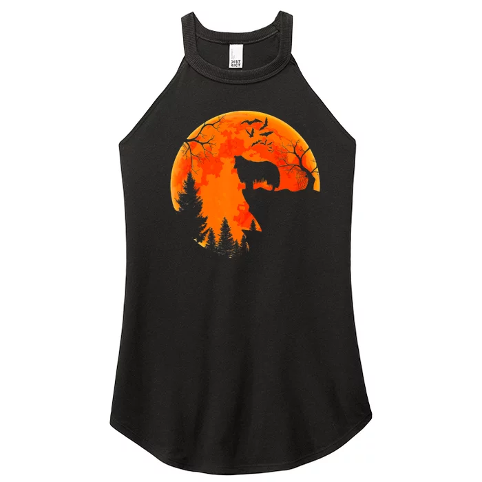 Rough Collie Dog And Moon Halloween Costume Dog Lover Women’s Perfect Tri Rocker Tank