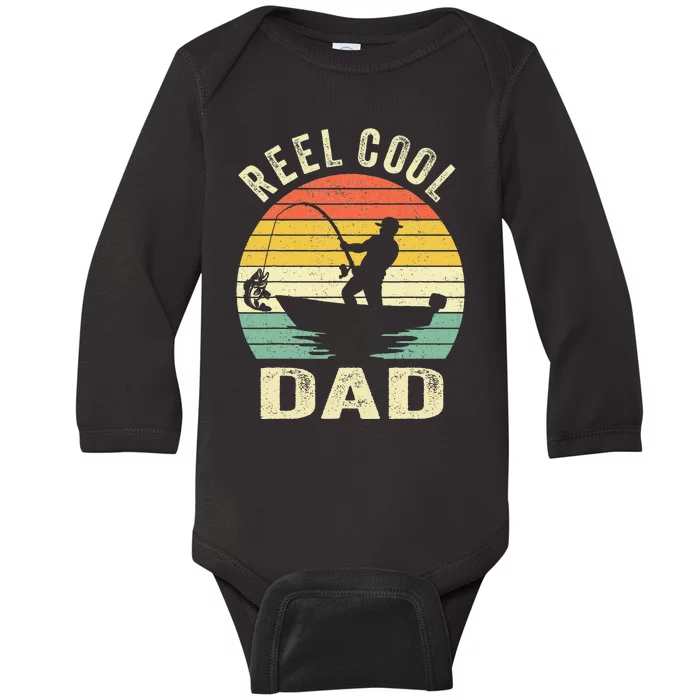 Reel Cool Dad Fishing Daddy Fathers Day Baby Long Sleeve Bodysuit