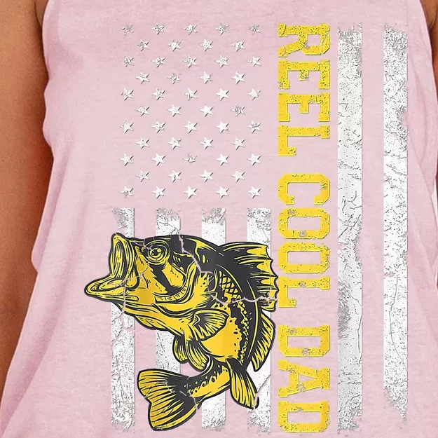 REEL COOL DAD Fishing Fathers Day Gift 4th Of July Women's Knotted Racerback Tank