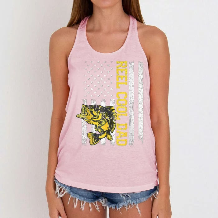 REEL COOL DAD Fishing Fathers Day Gift 4th Of July Women's Knotted Racerback Tank