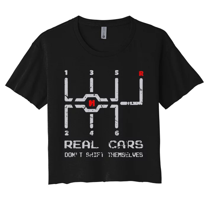 Real Cars Don't Shift Themselves Distressed Drifting Women's Crop Top Tee