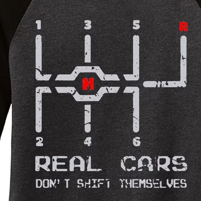 Real Cars Don't Shift Themselves Distressed Drifting Women's Tri-Blend 3/4-Sleeve Raglan Shirt