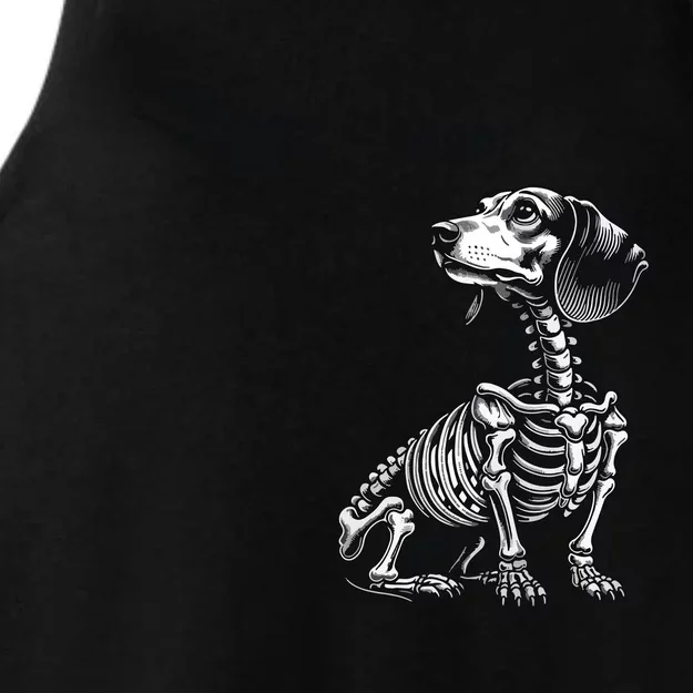 Retro Cute Dachshund Skeleton Hand Boop Dog Funny Halloween Ladies Tri-Blend Wicking Tank