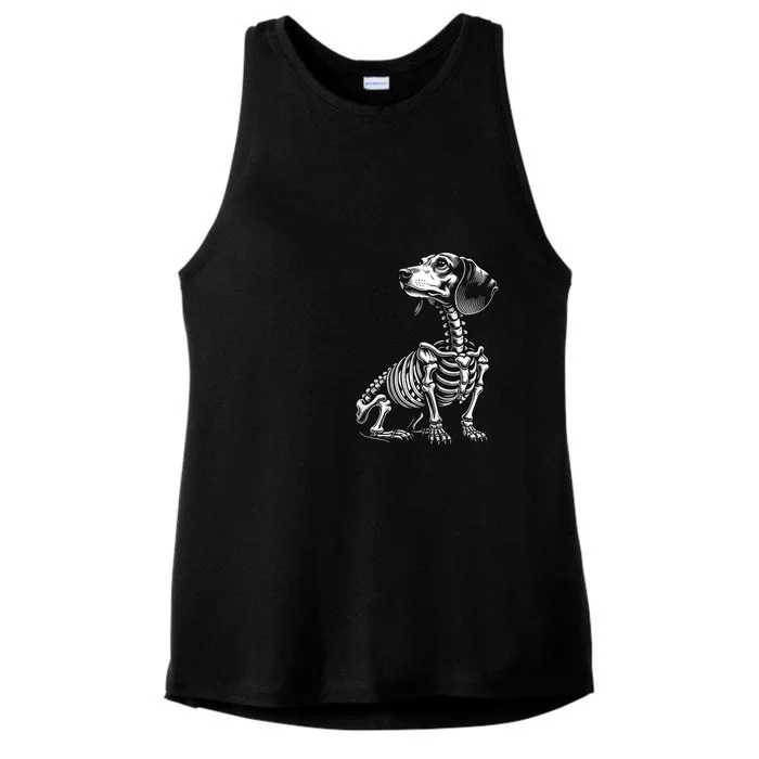 Retro Cute Dachshund Skeleton Hand Boop Dog Funny Halloween Ladies Tri-Blend Wicking Tank