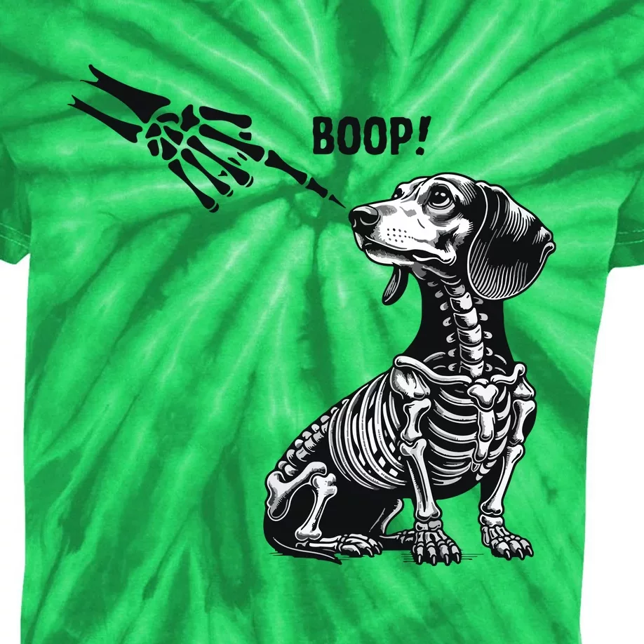 Retro Cute Dachshund Skeleton Hand Boop Dog Funny Halloween Kids Tie-Dye T-Shirt