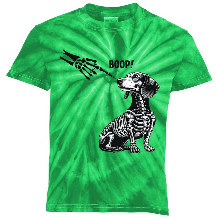 Retro Cute Dachshund Skeleton Hand Boop Dog Funny Halloween Kids Tie-Dye T-Shirt