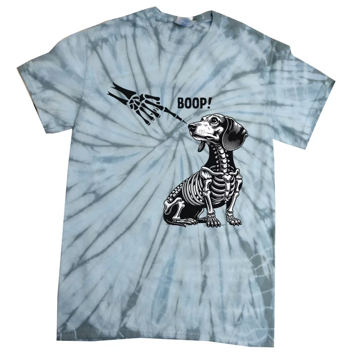 Retro Cute Dachshund Skeleton Hand Boop Dog Funny Halloween Tie-Dye T-Shirt