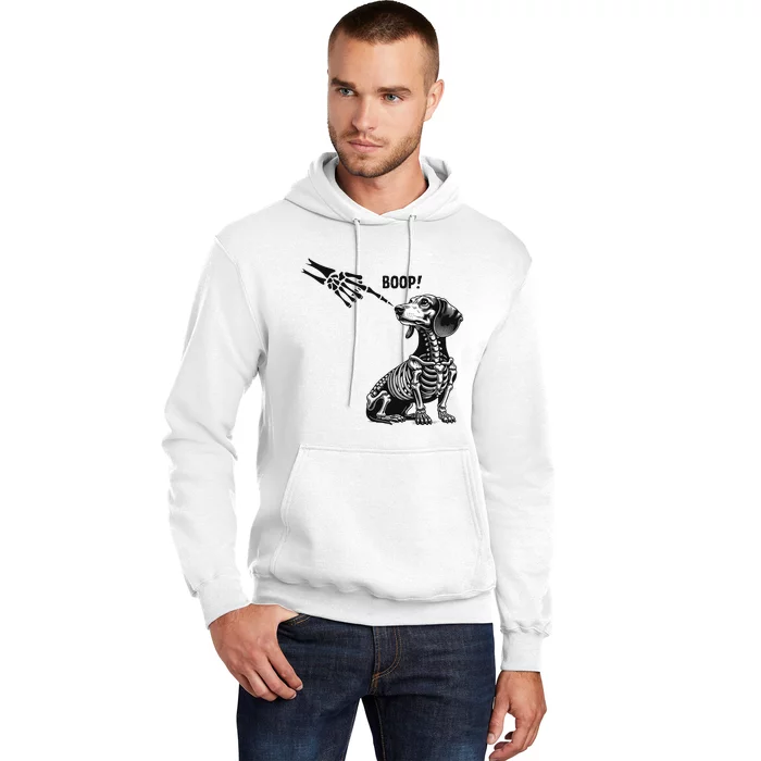 Retro Cute Dachshund Skeleton Hand Boop Dog Funny Halloween Hoodie