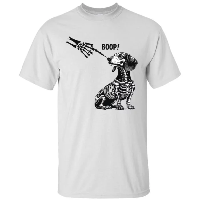 Retro Cute Dachshund Skeleton Hand Boop Dog Funny Halloween Tall T-Shirt