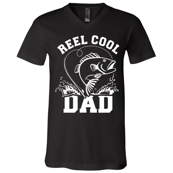 Reel Cool Dad Fishing Daddy Father's Day Gift V-Neck T-Shirt