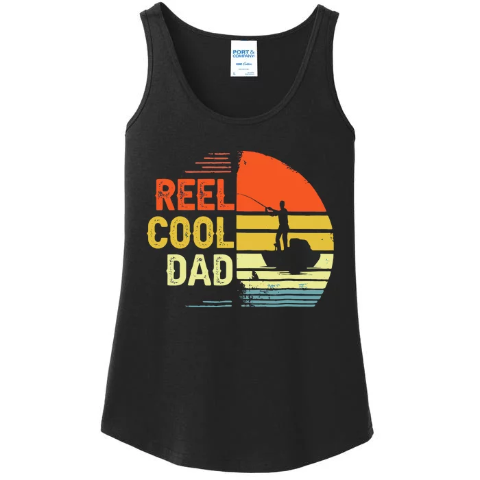 Reel Cool Dad Fisher Daddy Fathers Day Retro Vintage Great Gift Ladies Essential Tank