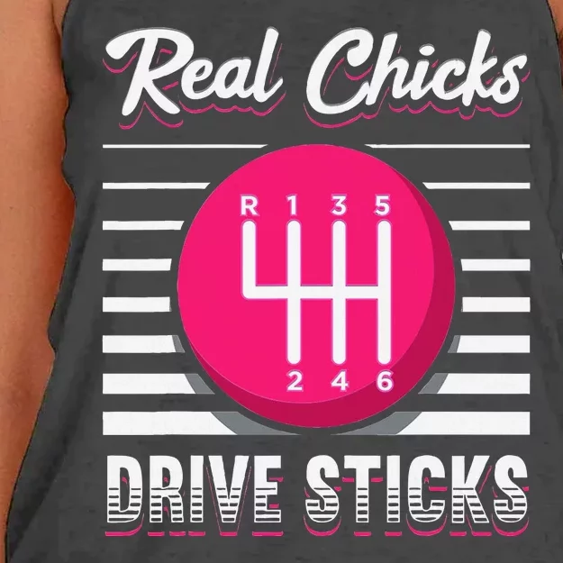 Real Chicks Drive Sticks Manual Transmission Gearbox Car Women's Knotted Racerback Tank