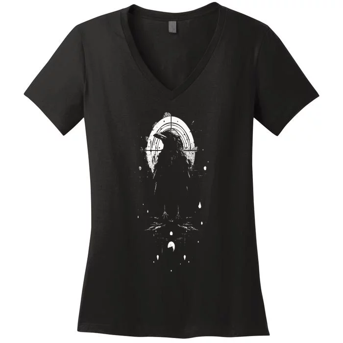 Raven Crow Dark Bird Witchcraft Omens Midnight Women's V-Neck T-Shirt