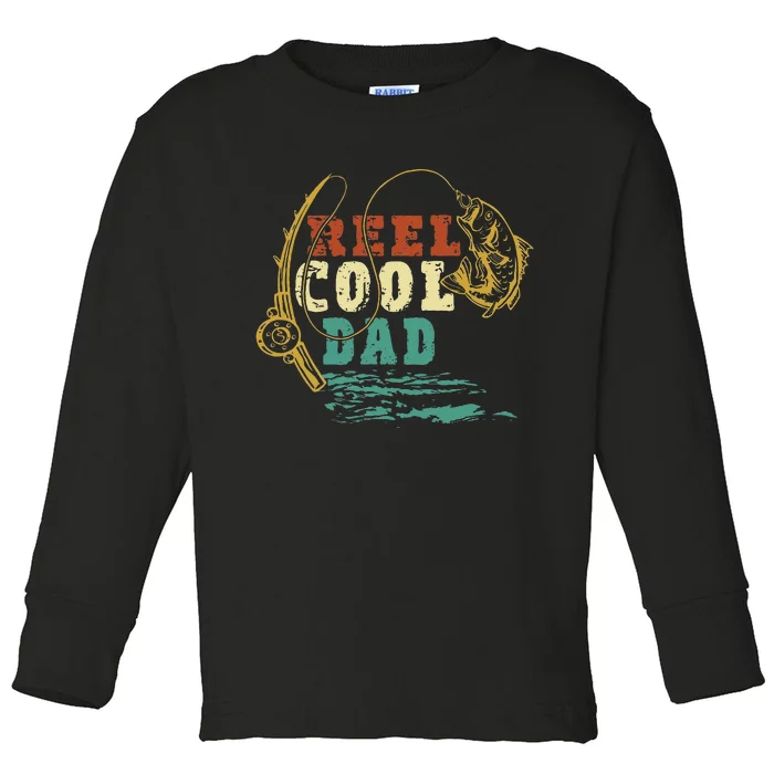 Reel Cool Dad Vintage Fishing Fathers Day Daddy Fisherman Toddler Long Sleeve Shirt