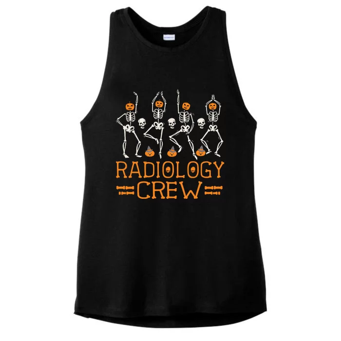 Radiology Crew Dancing Skeleton Pumpkin Funny Halloween Ladies Tri-Blend Wicking Tank