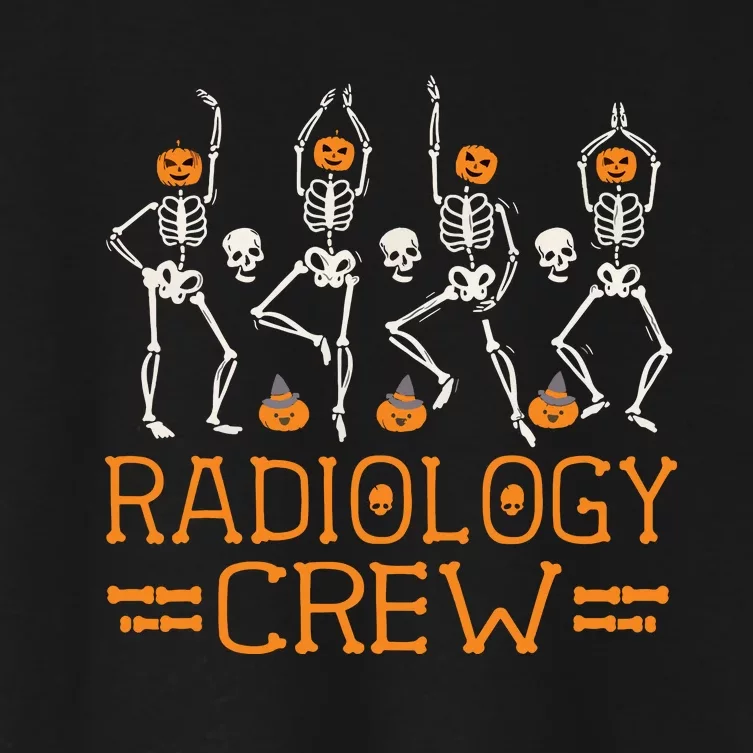 Radiology Crew Dancing Skeleton Pumpkin Funny Halloween Women's Crop Top Tee