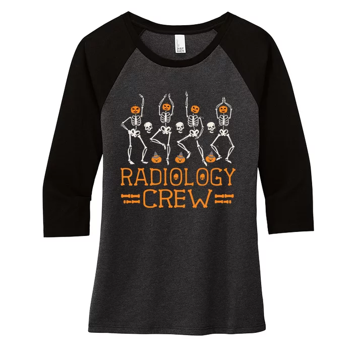 Radiology Crew Dancing Skeleton Pumpkin Funny Halloween Women's Tri-Blend 3/4-Sleeve Raglan Shirt