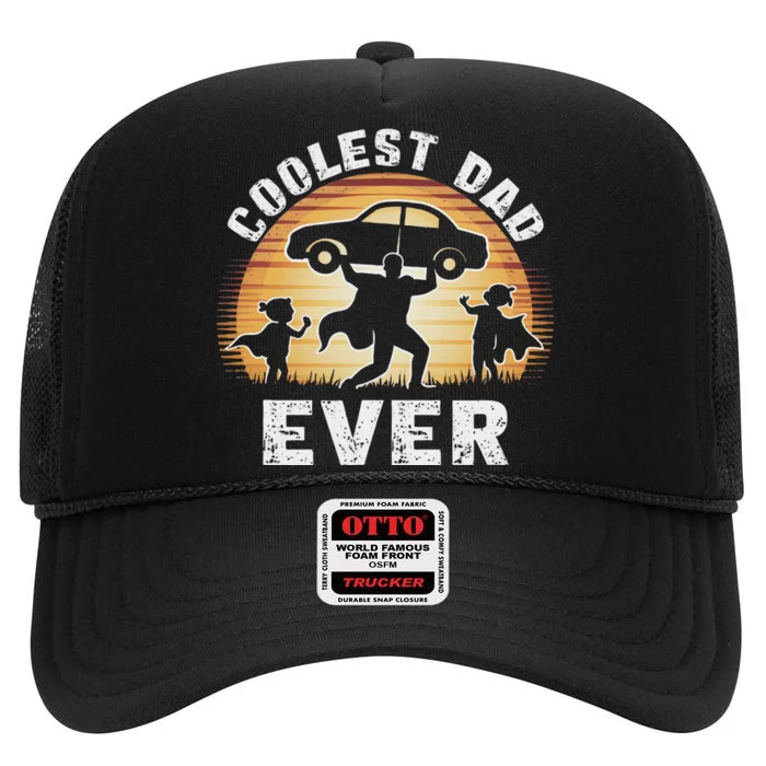 Retro Coolest Dad Ever Vintage Car Silhouette High Crown Mesh Trucker Hat