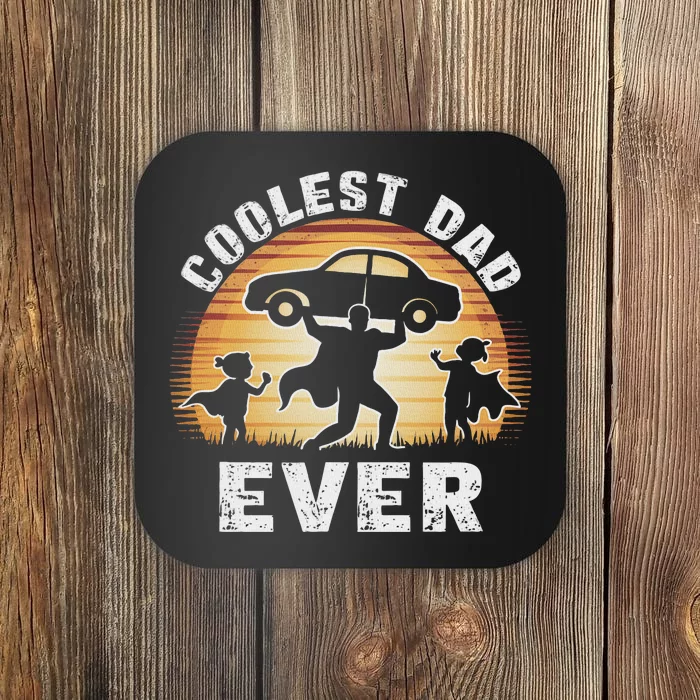 Retro Coolest Dad Ever Vintage Car Silhouette Coaster