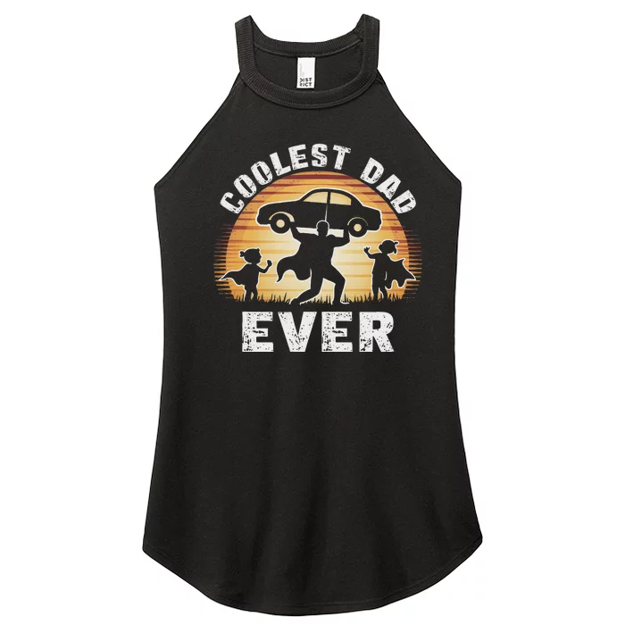 Retro Coolest Dad Ever Vintage Car Silhouette Women’s Perfect Tri Rocker Tank