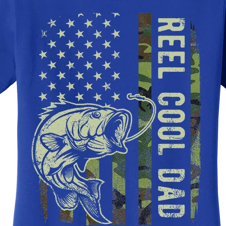 Reel Cool Dad Camouflage American Flag Women's T-Shirt