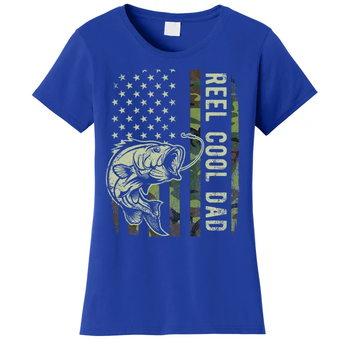 Reel Cool Dad Camouflage American Flag Women's T-Shirt