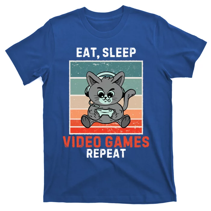 Retro Cat Eat Sleep Video Games Repeat Vintage Video Games Gift T-Shirt