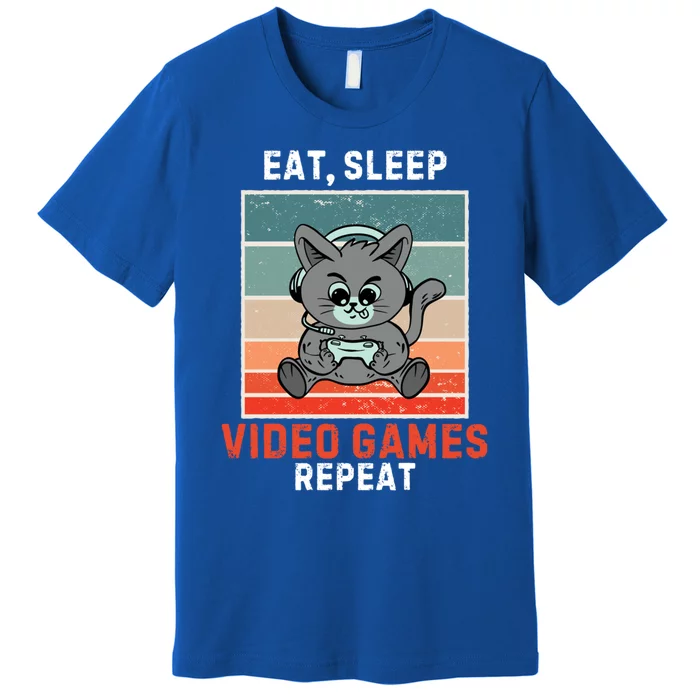 Retro Cat Eat Sleep Video Games Repeat Vintage Video Games Gift Premium T-Shirt