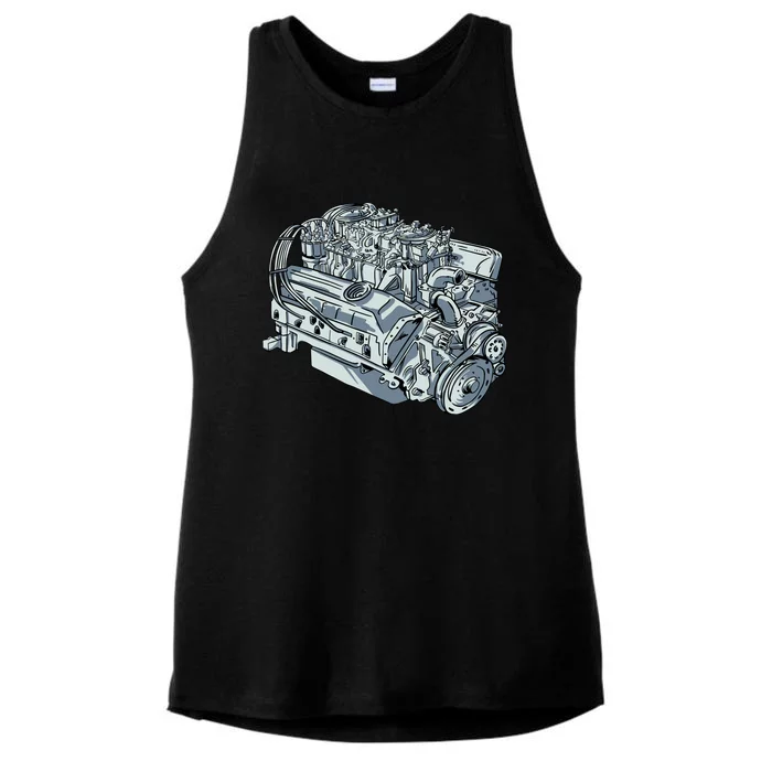 Realistic Car Engine Ladies Tri-Blend Wicking Tank