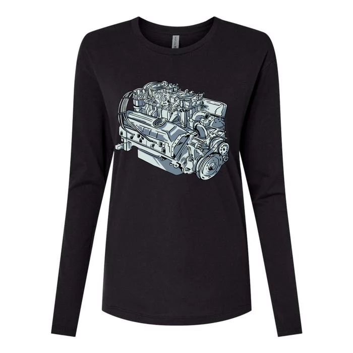 Realistic Car Engine Womens Cotton Relaxed Long Sleeve T-Shirt