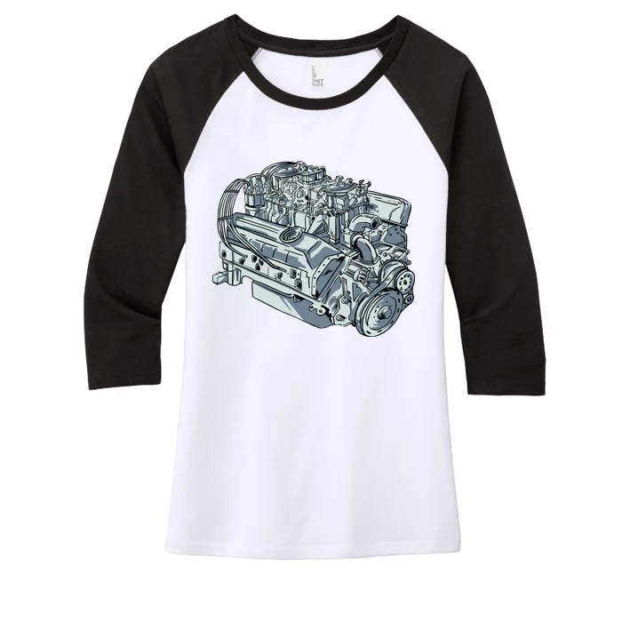 Realistic Car Engine Women's Tri-Blend 3/4-Sleeve Raglan Shirt