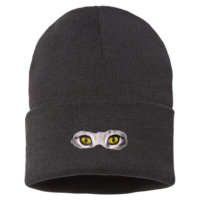 Realistic Cat Eyes Kitty Feline Graphic Art Black Halloween Sustainable Knit Beanie