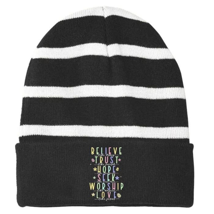 Retro Christian Easter Day Family Striped Beanie with Solid Band