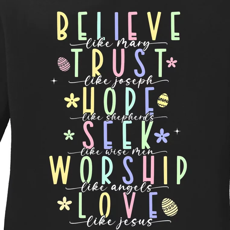 Retro Christian Easter Day Family Ladies Long Sleeve Shirt