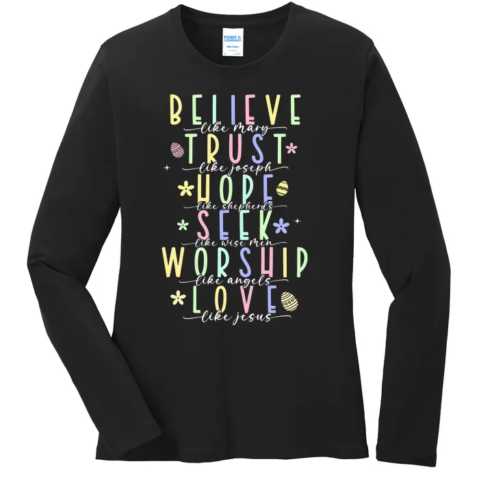 Retro Christian Easter Day Family Ladies Long Sleeve Shirt