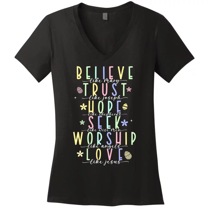 Retro Christian Easter Day Family Women's V-Neck T-Shirt