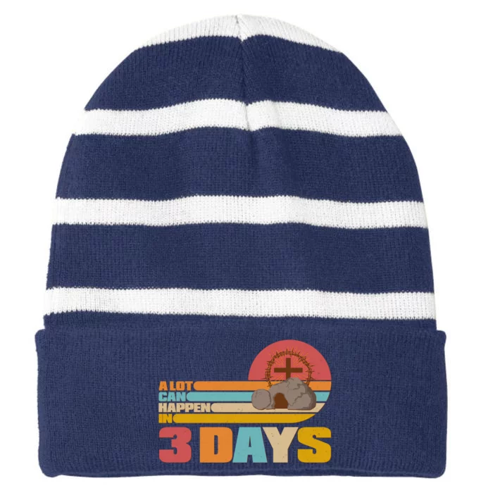 Retro Celebrate Easter A Lot Can Happen In 3 Days Striped Beanie with Solid Band