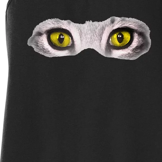 Realistic Cat Eyes Kitty Feline Graphic Art Black Halloween Women's Racerback Tank