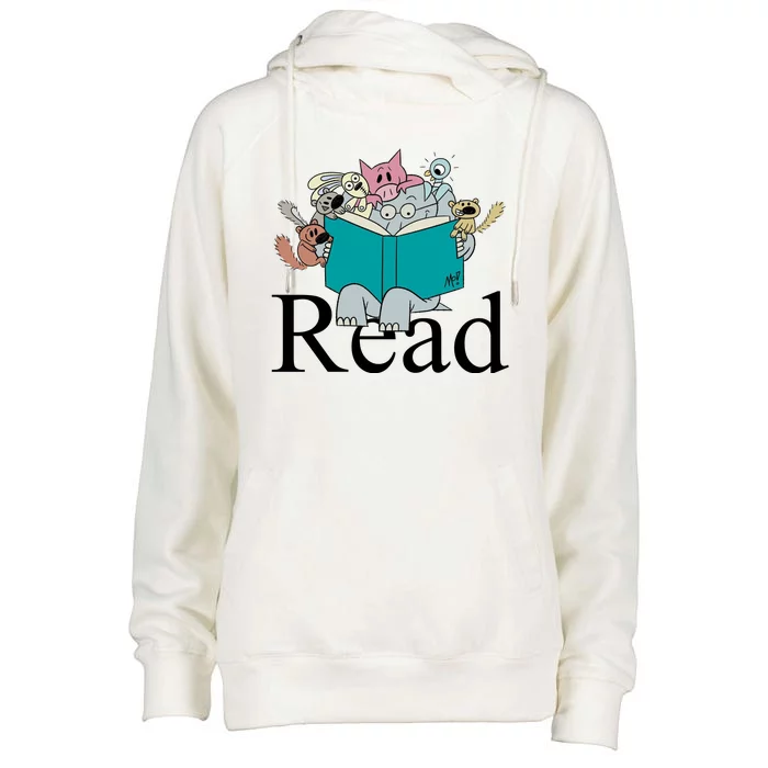 Read Cute Elephant Book Lover Gift Womens Funnel Neck Pullover Hood