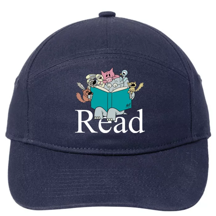 Read Cute Elephant Book Lover Gift 7-Panel Snapback Hat