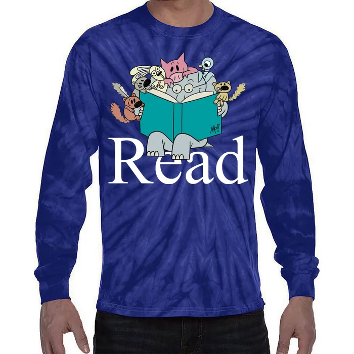 Read Cute Elephant Book Lover Gift Tie-Dye Long Sleeve Shirt